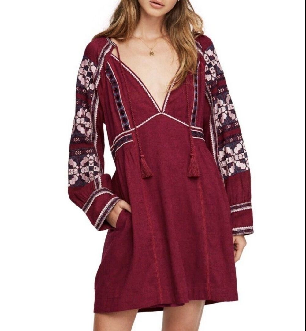 Free People All My Life Dress Size S Light Purple Embroidery Boho NEW